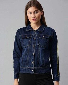 button-down denim jacket with flap pockets