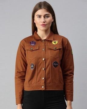 button-down denim jacket with flap pockets