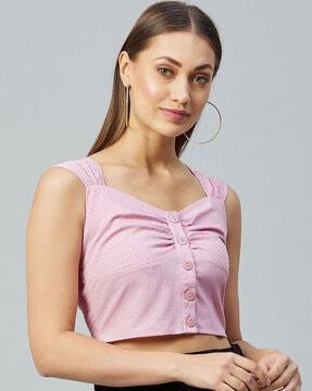 button-down ditsy print crop top