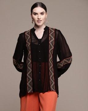 button-down embroidered tunic