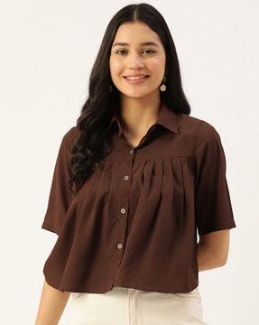 button-down pleated shirt with short sleeves