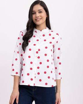 button-down polka-dot print top