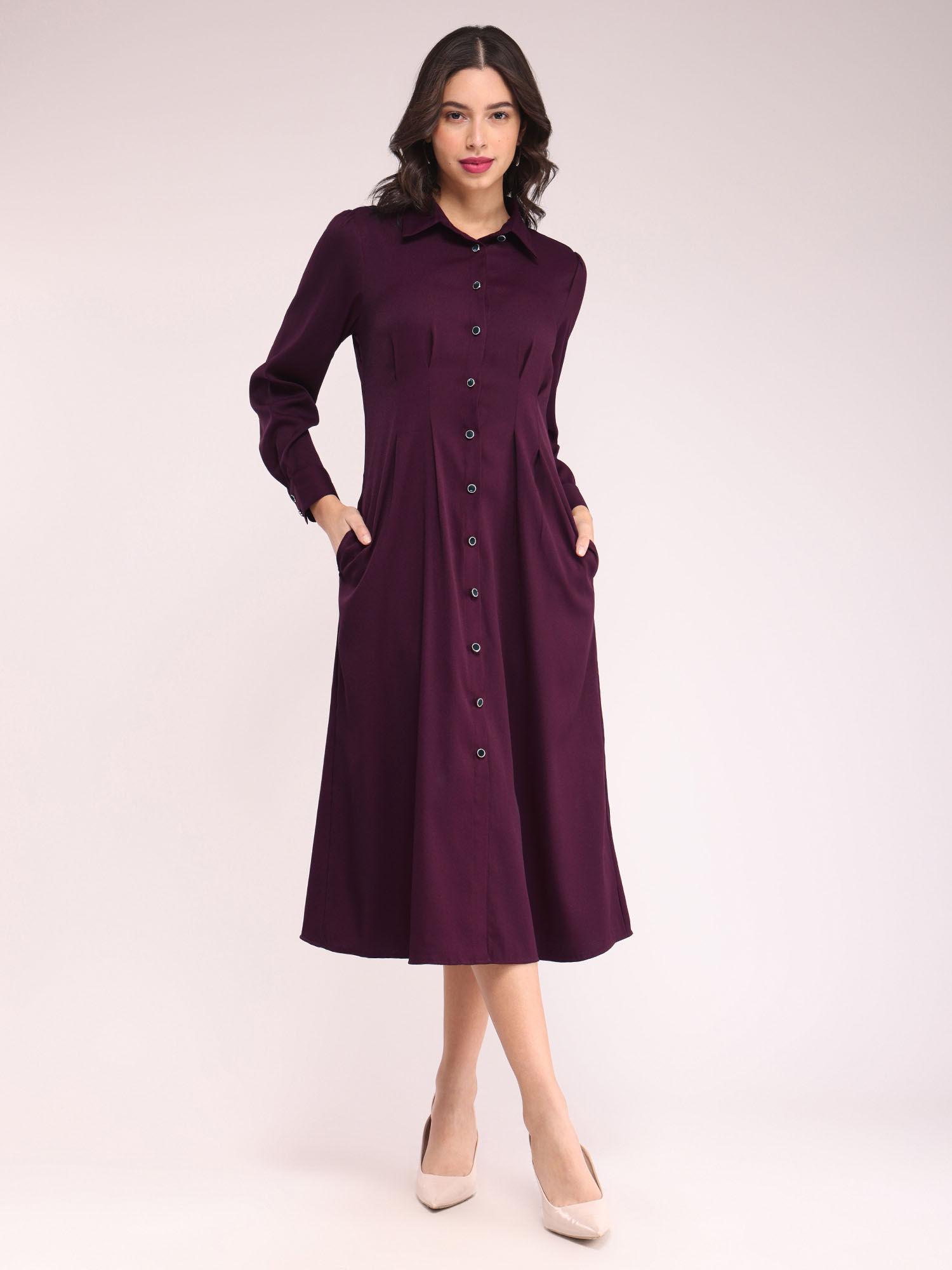 button down shirt dress - wine