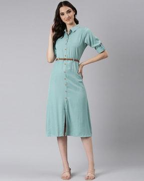 button-down shirt dress with roll-up sleeves