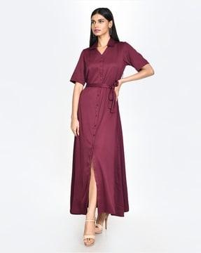 button-down shirt dress with waist tie-up