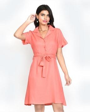 button-down shirt dress with waist tie-up