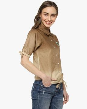 button-down shirt with applique patch