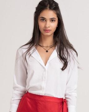 button-down shirt with cuffed sleeves