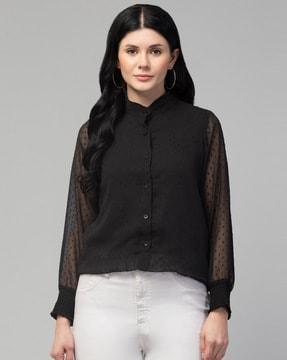 button-down shirt with cuffed sleeves