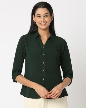 button-down shirt with curved hem