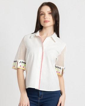 button-down shirt with lace detail