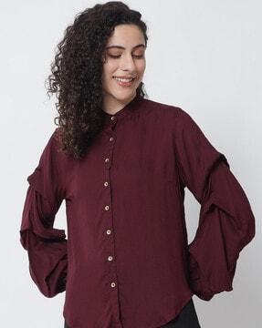 button-down shirt with tiered sleeves