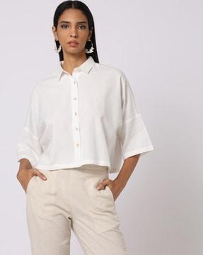 button-down shoulder cropped shirt