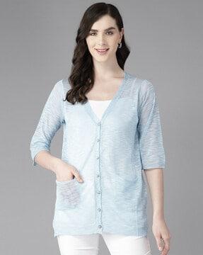 button-down shrug with pocket-front