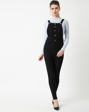 button-down slim fit dungarees with 5-pockets