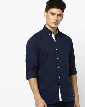 button-down slim fit shirt with patch pocket