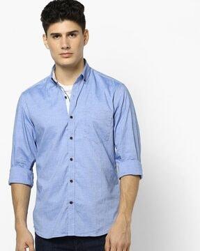 button-down slim fit shirt with patch pocket