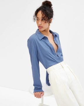 button-down tailored fit knitted shirt