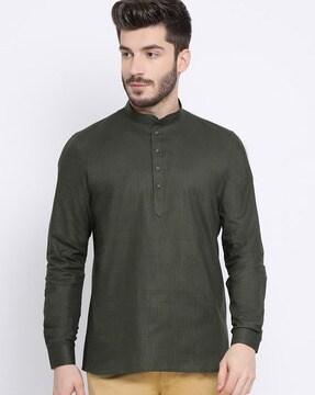 button down textured long kurta