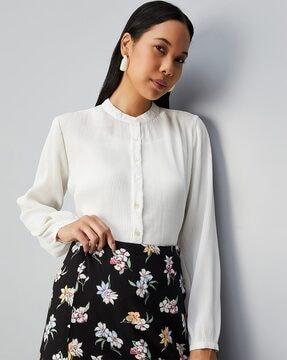 button-down top with cuffed sleeves