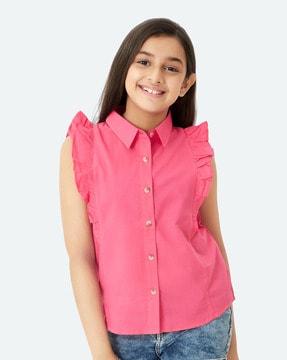 button-down top with frill detail