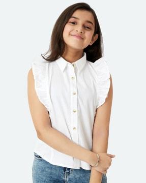 button-down top with frill detail