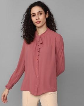 button-down top with ruffle accent