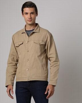 button-down trucker jacket with flap pockets