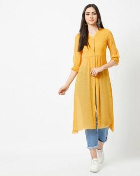 button-down v-neck long top