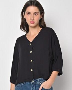 button-down v-neck top