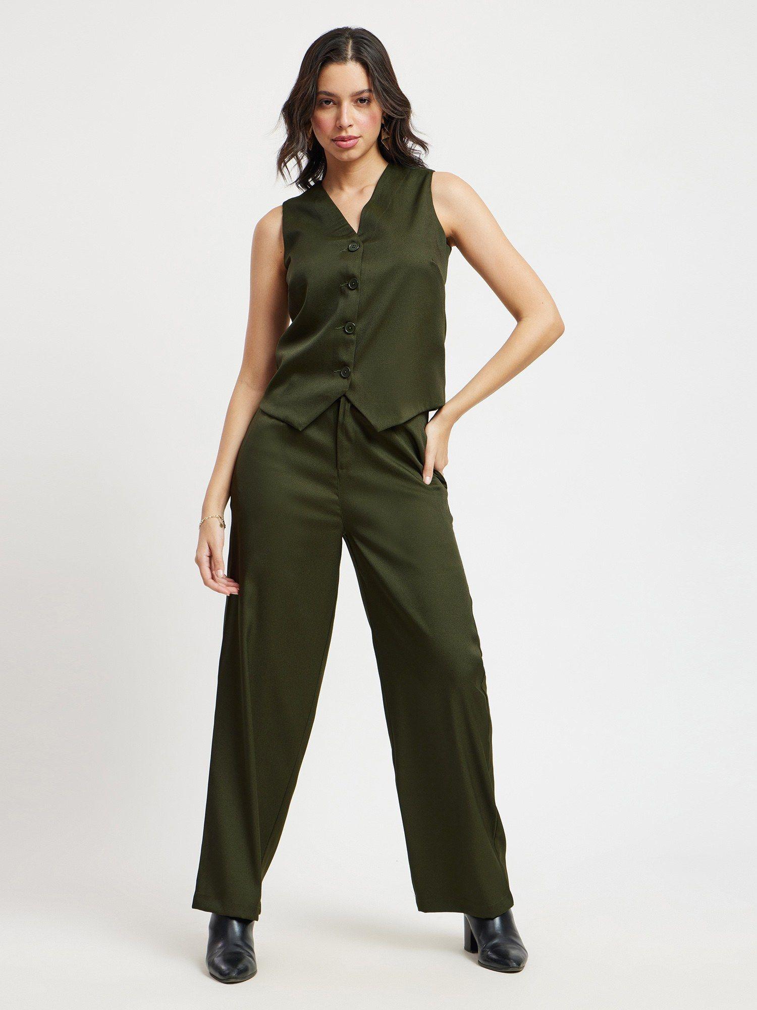 button down vest and trouser co-ord - olive (set of 2)