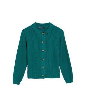 button-front cardigan with spread collar
