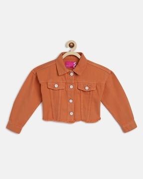 button-front jacket with fringes hem