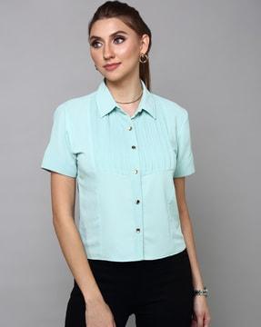 button-front top with pin tucks