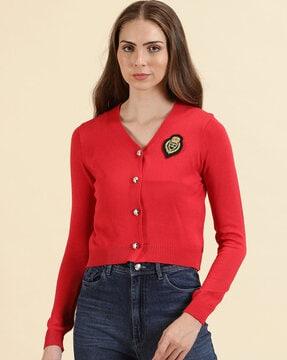 button-front cardigan with logo