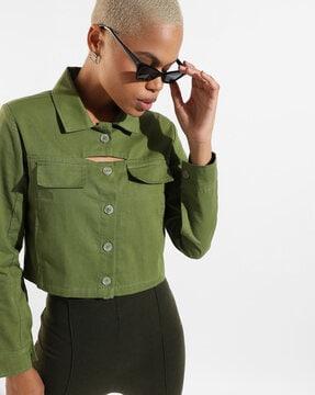 button-front crop jacket