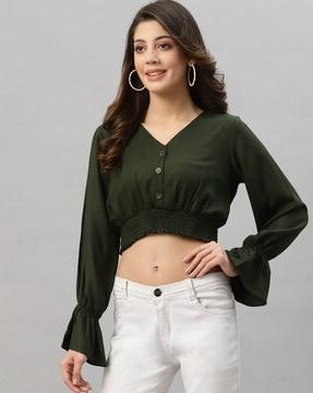 button-front crop top