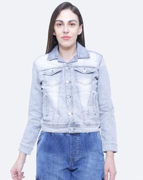 button-front denim jacket with flap pockets