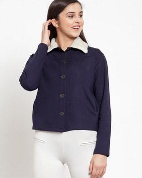 button-front jacket with faux fur-lined collar