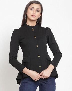 button-front jacket with flared hem