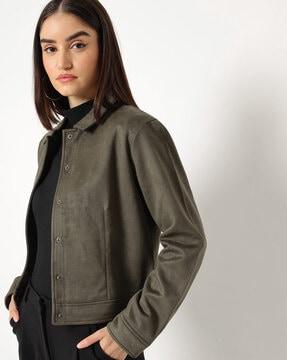 button-front jacket with spread collar