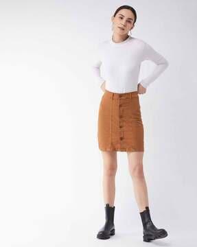 button-front pencil skirt