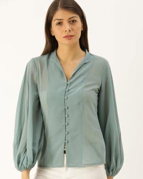 button-front sheer-through blouse