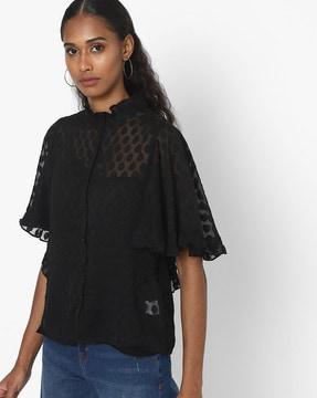 button-front shirt with flounce sleeves