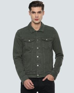 button-front slim fit jacket with flap pockets