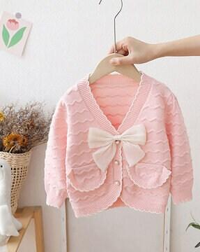 button-front sweater with bow