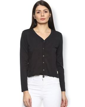 button-front top with lettuce hem