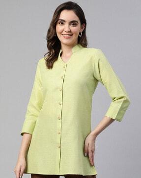 button-front tunic with mandarin collar