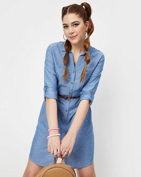 button-front tunic with patch pockets