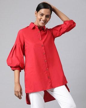 button-front tunic with step hemline